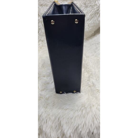 Vintage 1960's Dark Navy Gold Accent Leather Womens Lined Snap Closure Handbag - Picture 10 of 11